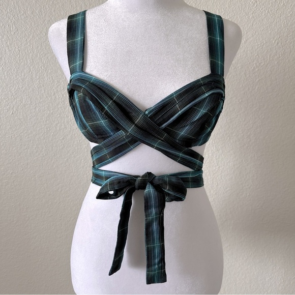 FOR LOVE AND LEMONS Avery Bra Top in Green Plaid Sz. Large - Picture 10 of 12